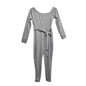 Boohoo Tie Waist Off The‎ Shoulder Long Sleeve Jumpsuit Size US 10 Grey